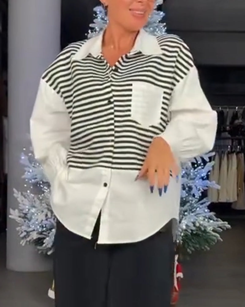 Koszula W Paski Kołnierzyk Na Guziki