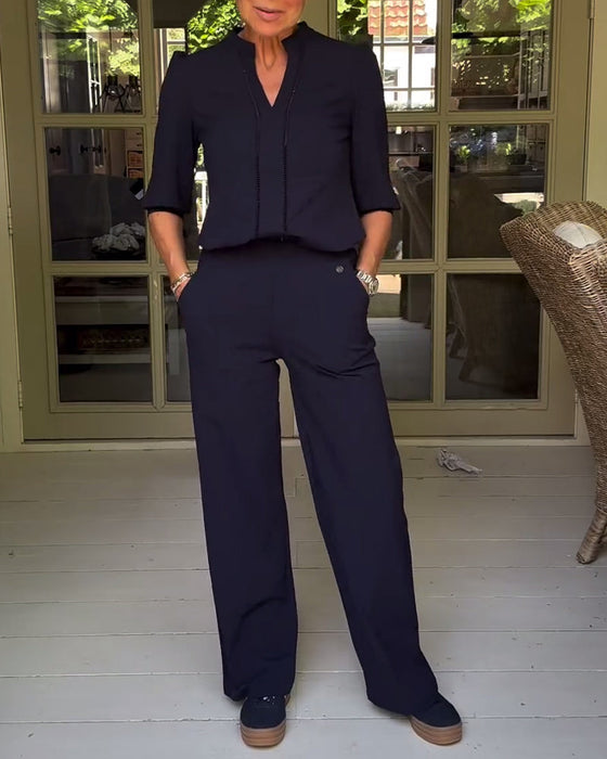 Zestaw w modnym jednolitym kolorze z kieszenią