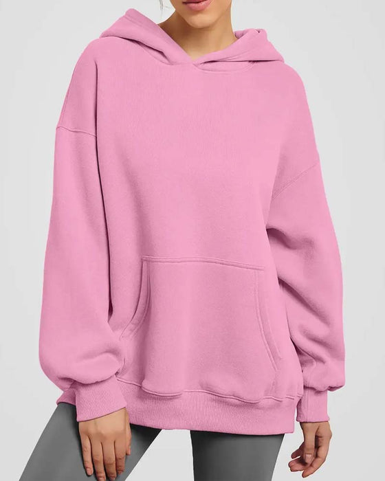 Hoodie Jednolity Kolor Długi Rękaw Swobodny