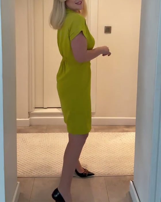 Sukienka Klapa Jednokolorowa Plisowana Talia