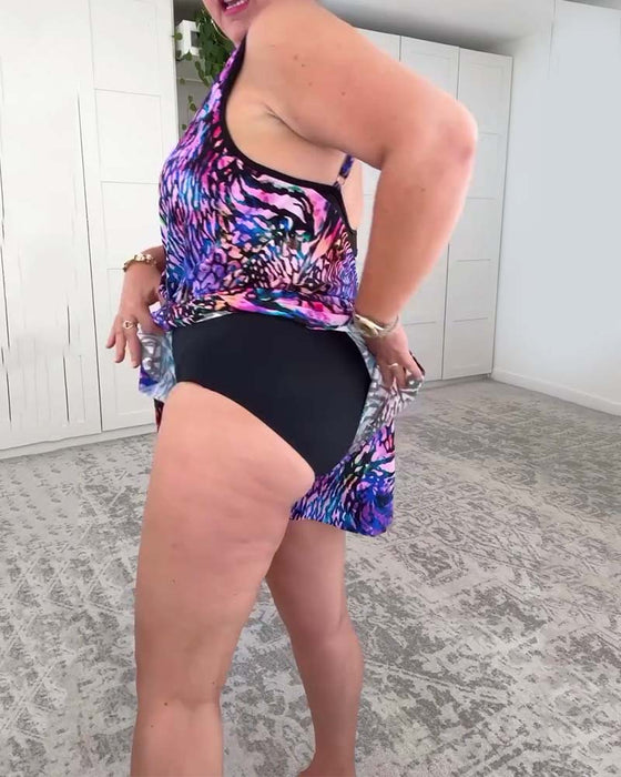 Strój Kąpielowy V-Neck Kolorowy Wzór Jednoczęściowy