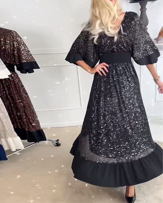 Elegancka sukienka z półrękawem i dekoltem w kształcie litery V