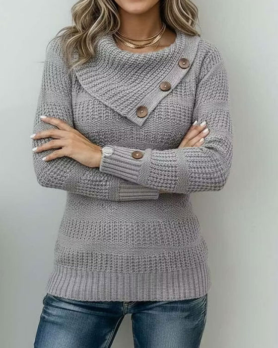 Sweter Ukośny Klapa Guzik