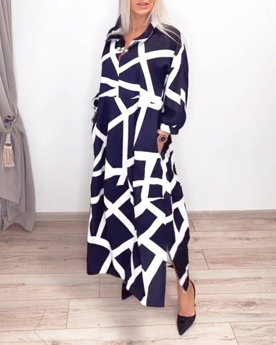Sukienka Klapki Luźny Druk Geometryczny