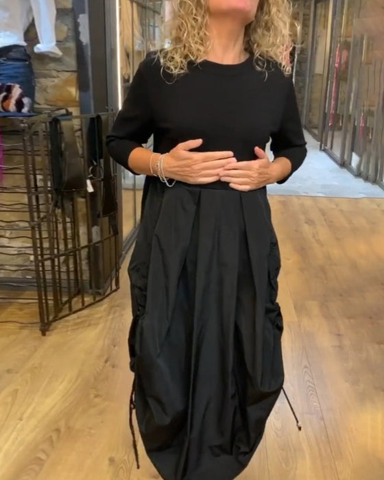 Patchworkowa sukienka na co dzień ze sznurkiem