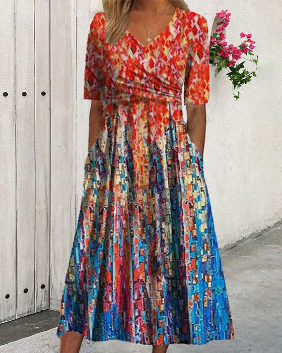 Sukienka resortowa z kieszeniami i dekoltem w kształcie litery V