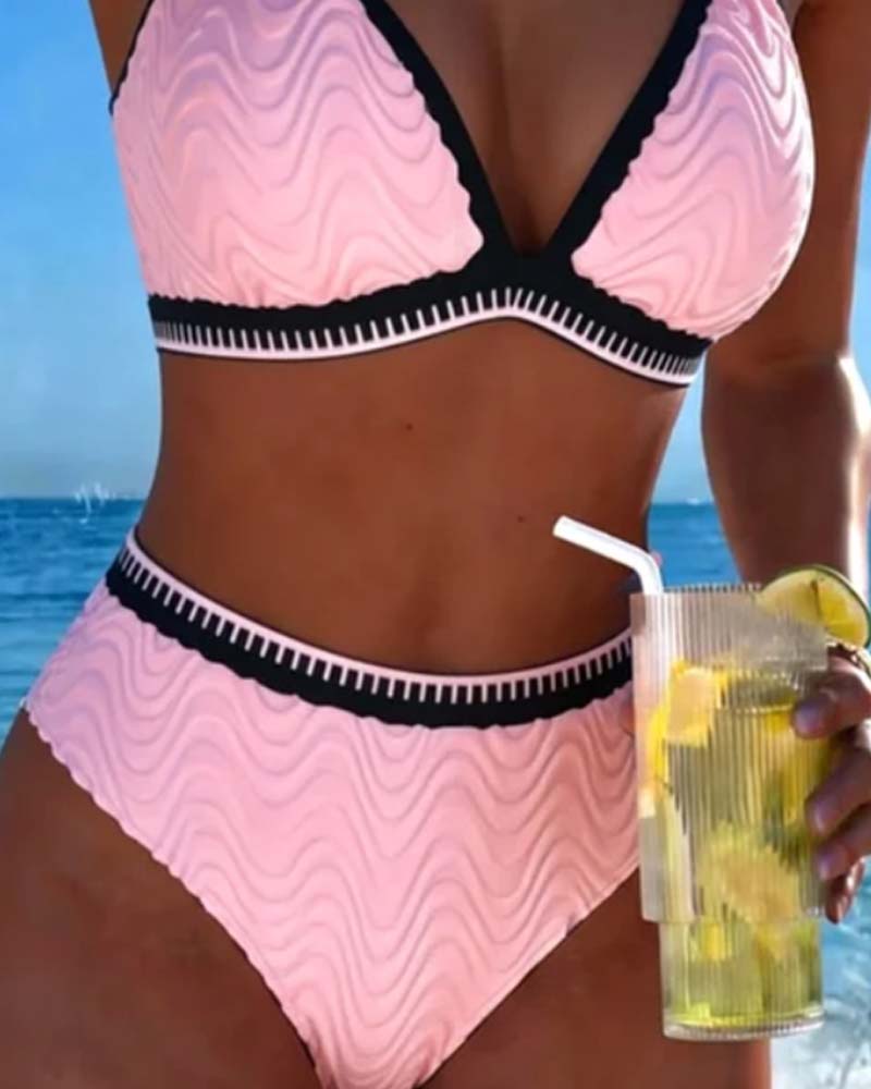Bikini Blok Kolorów Podwójny Pasek Teksturowany