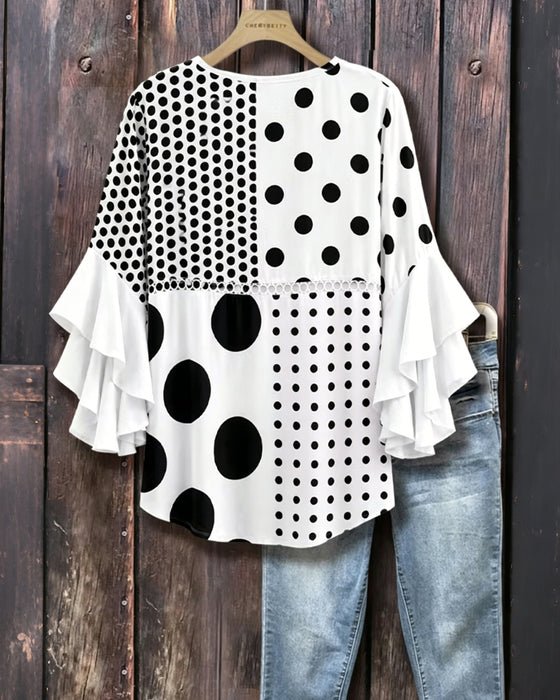 Bluzka Mieszana Kropka Patchwork Ruffle
