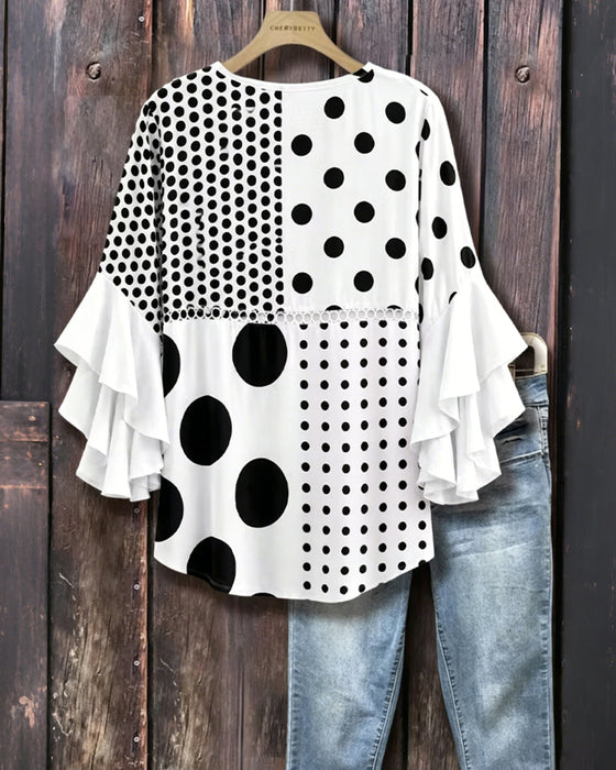 Bluzka Mieszana Kropka Patchwork Ruffle