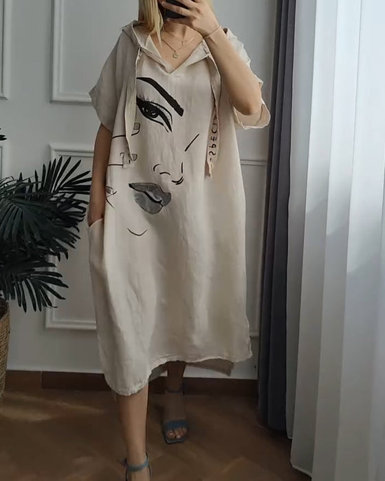 Sukienka z Kapturem Wzorzysta Luźna