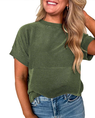 T-Shirt W Paski Krótki Rękaw Okrągły Dekolt