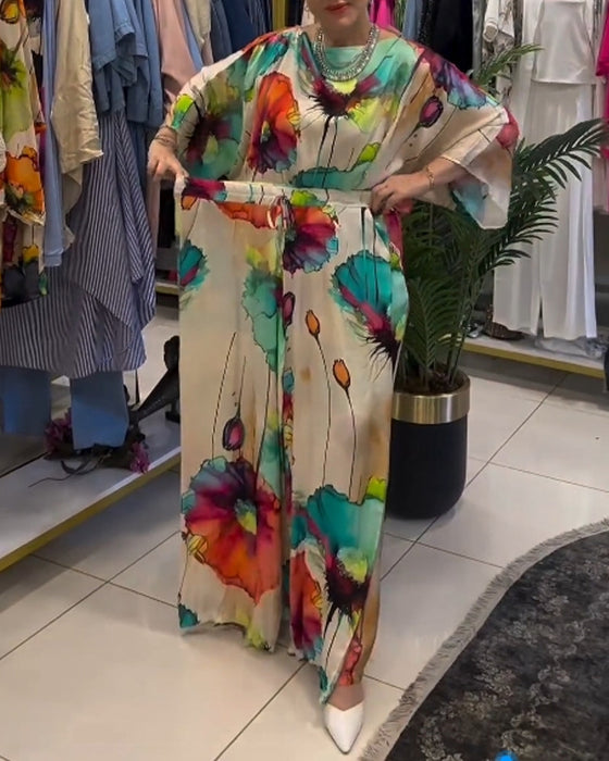 Zestaw z rękawami 3/4 na jedno ramię z motywem lotosu