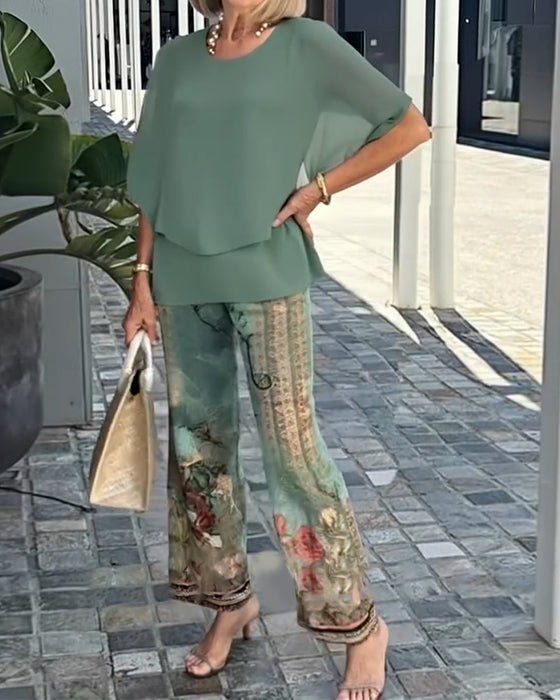 Set Fashion Drukowane Proste Spodnie