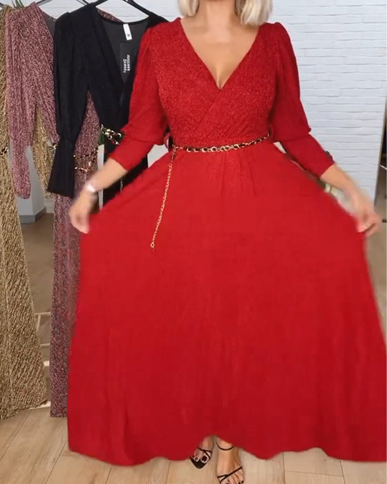 Stylowa Sukienka W Jednolitym Kolorze Z Dekoltem W Serek