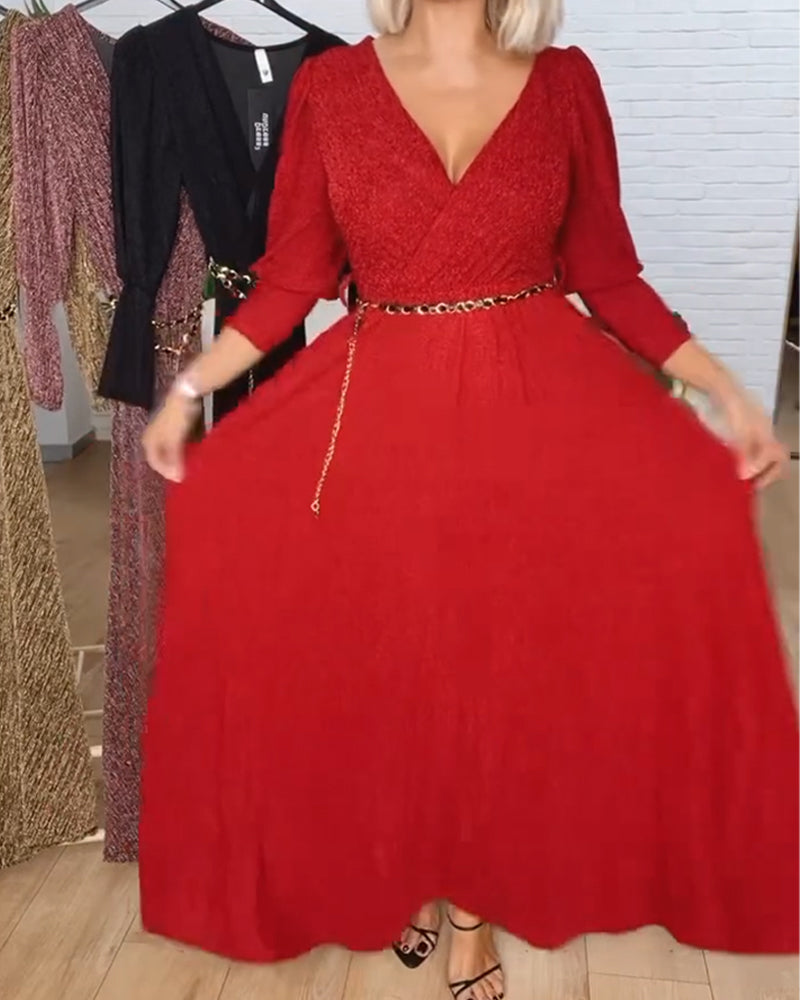 Stylowa Sukienka W Jednolitym Kolorze Z Dekoltem W Serek