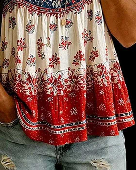 Tank Top Bez Rękawów Okrągły Dekolt Bohemian