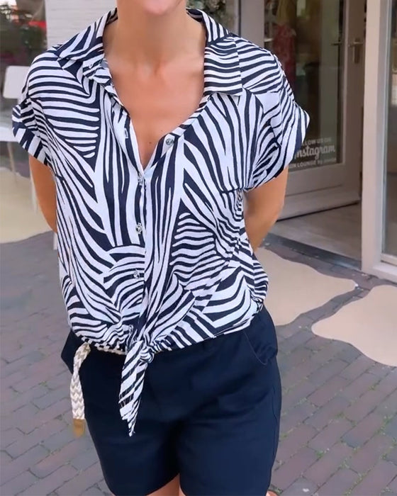 Bluzka Zebra Druk Klapa Krótki Rękaw