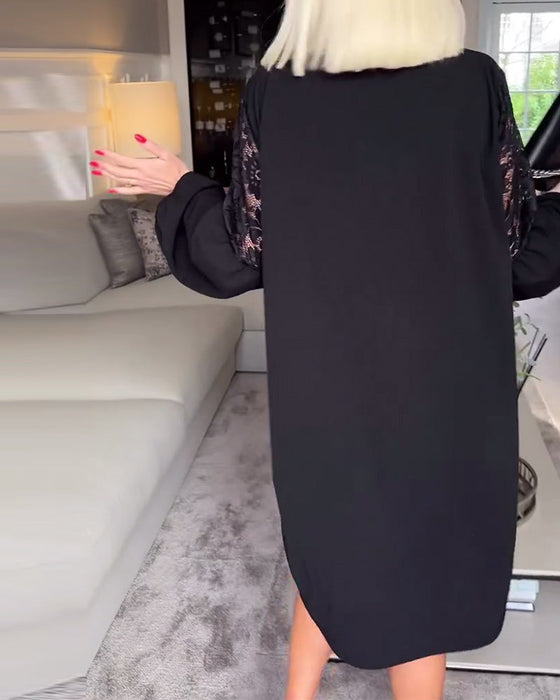 Elegancka sukienka z dekoltem w serek i długim rękawem