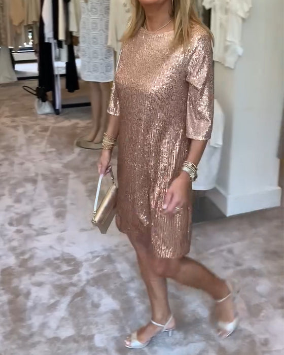 Sukienka elegancka, jednolita, z cekinami