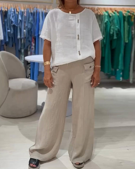 Koszulka Luźna Casual Z Guzikiem