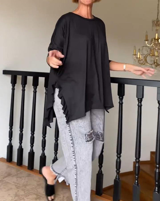 Bluzka w jednolitym kolorze z okrągłym dekoltem