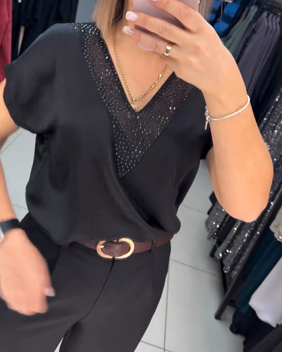 Bluzka z krótkim rękawem i dekoltem w kształcie litery V