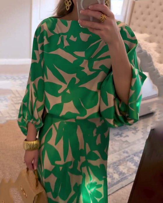 Zestaw Sukienka Codzienna Zadrukowane Rękawy Latarnia Temperament