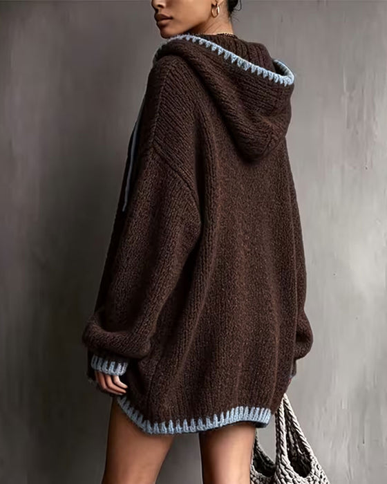 Sukienka Sweter Kontrast Sznurek Kaptur