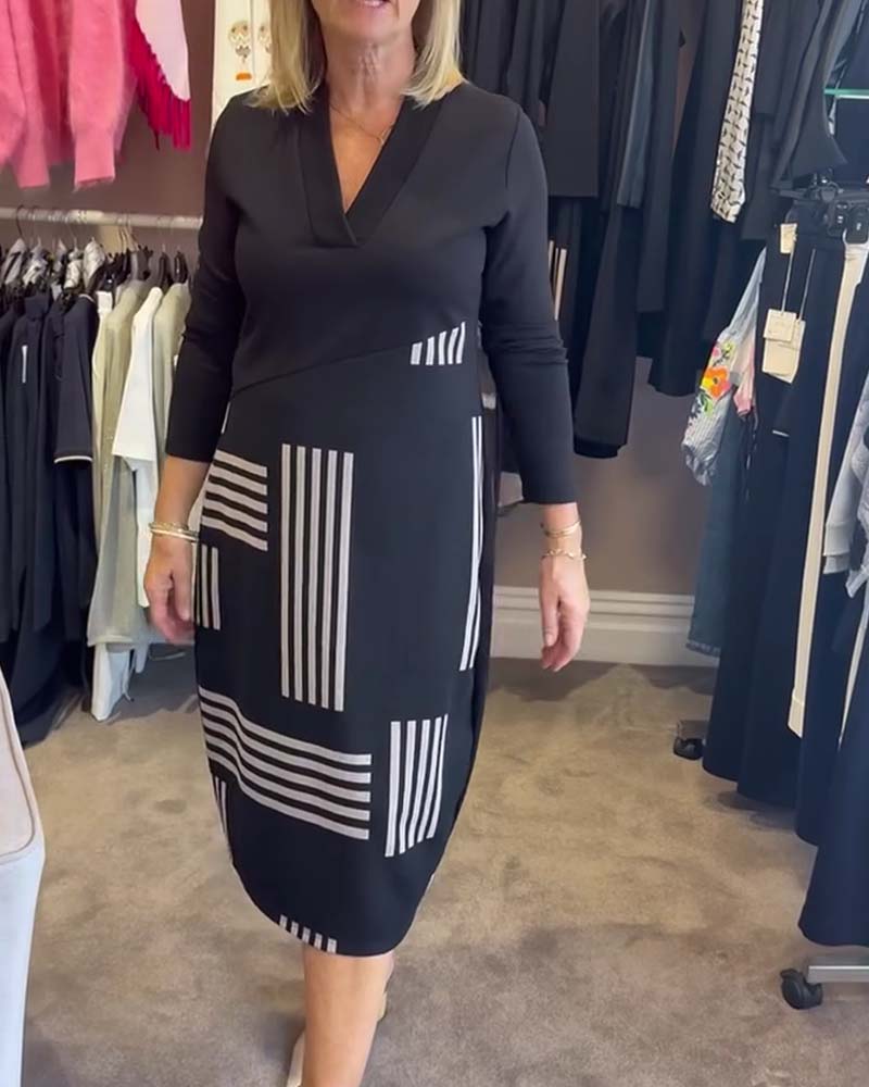 Sukienka Geometryczny Pasek Dekolt W Bodycon Midi