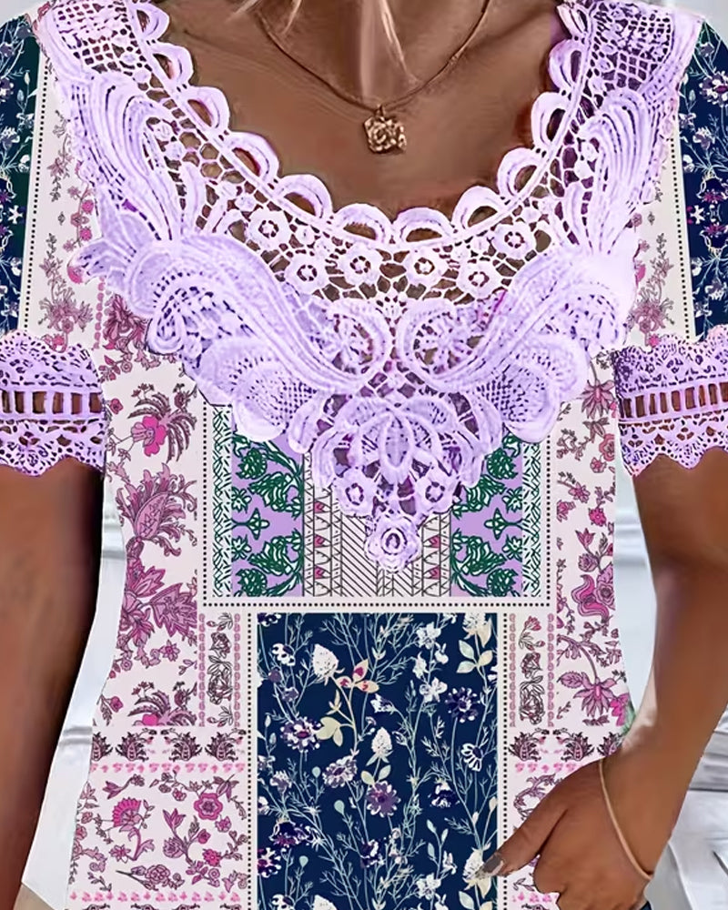 Bluzka Kwiatowy Koronka Patchwork