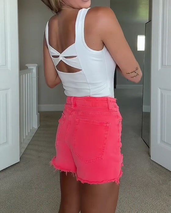 Tank Top Plecy Twist Węzeł Wbudowany Biustonosz