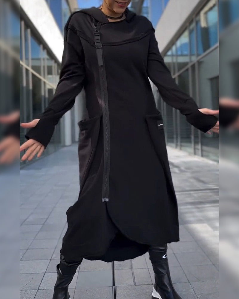 Elegancka luźna sukienka w jednolitym kolorze