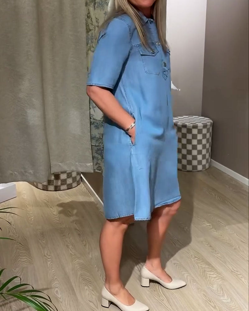 Sukienka Denim Camp Kołnierz Guziki-Z Przodu Koszula
