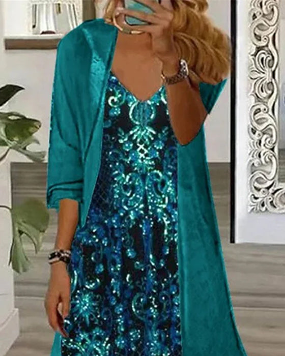 Set V-Szyjka Druk Nieregularny Cardigan