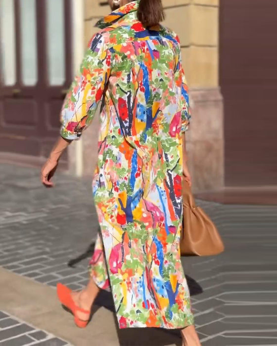 Klapa Ubrania Moda Półdługi Rękaw Drukowany Swing