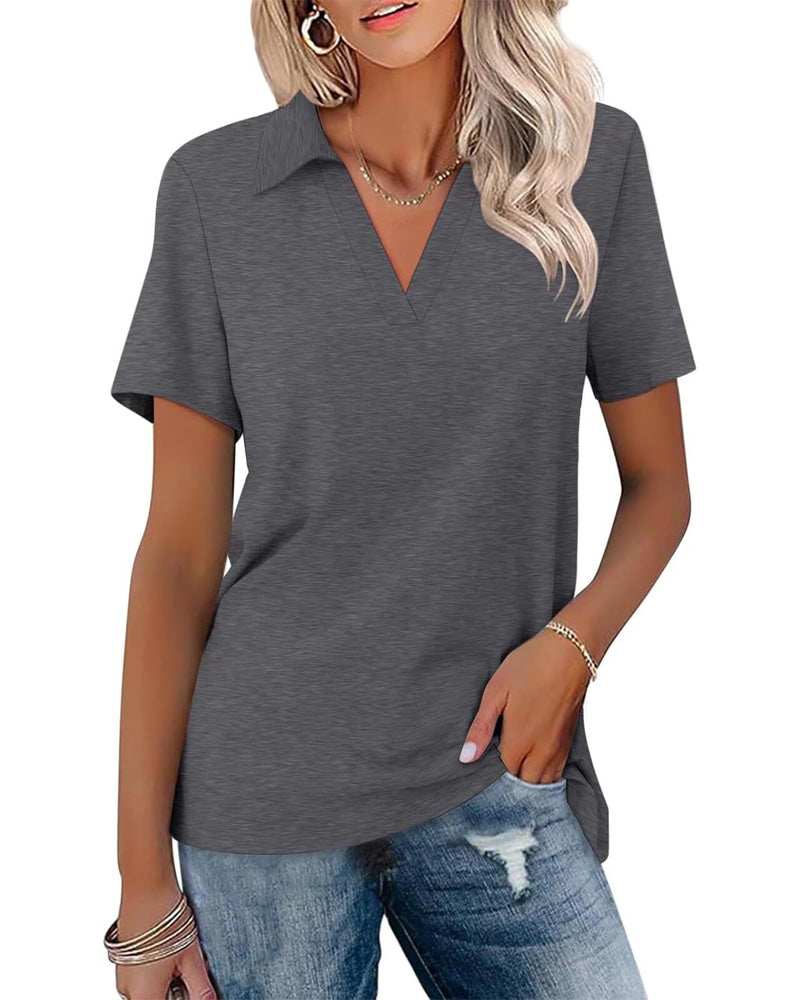 T-Shirt Krótki Rękaw V-Szyjka Polo