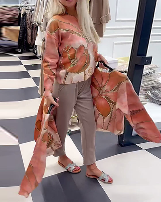 Luźny Sweter z Okrągłym Dekoltem i Wzorem