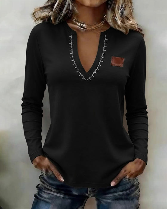 Top Dekolt W Serek Jednokolorowy Stylowy Casual