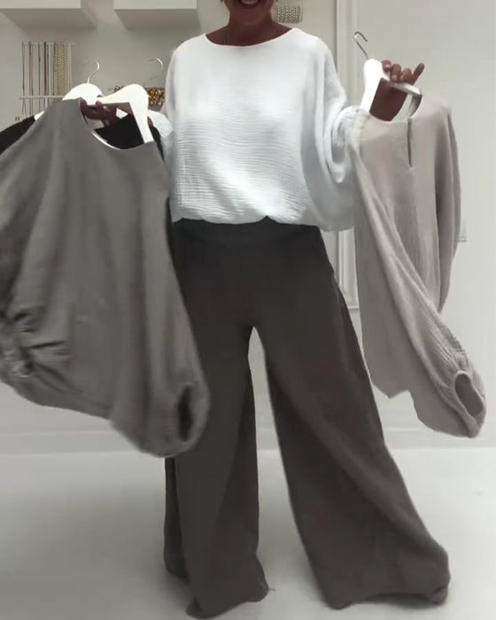 Bluzka Elegancka Plisowana Nietoperz-Rękaw