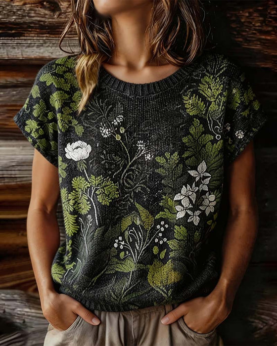 T-Shirt Okrągły Dekolt Dzianina Druk Krótki