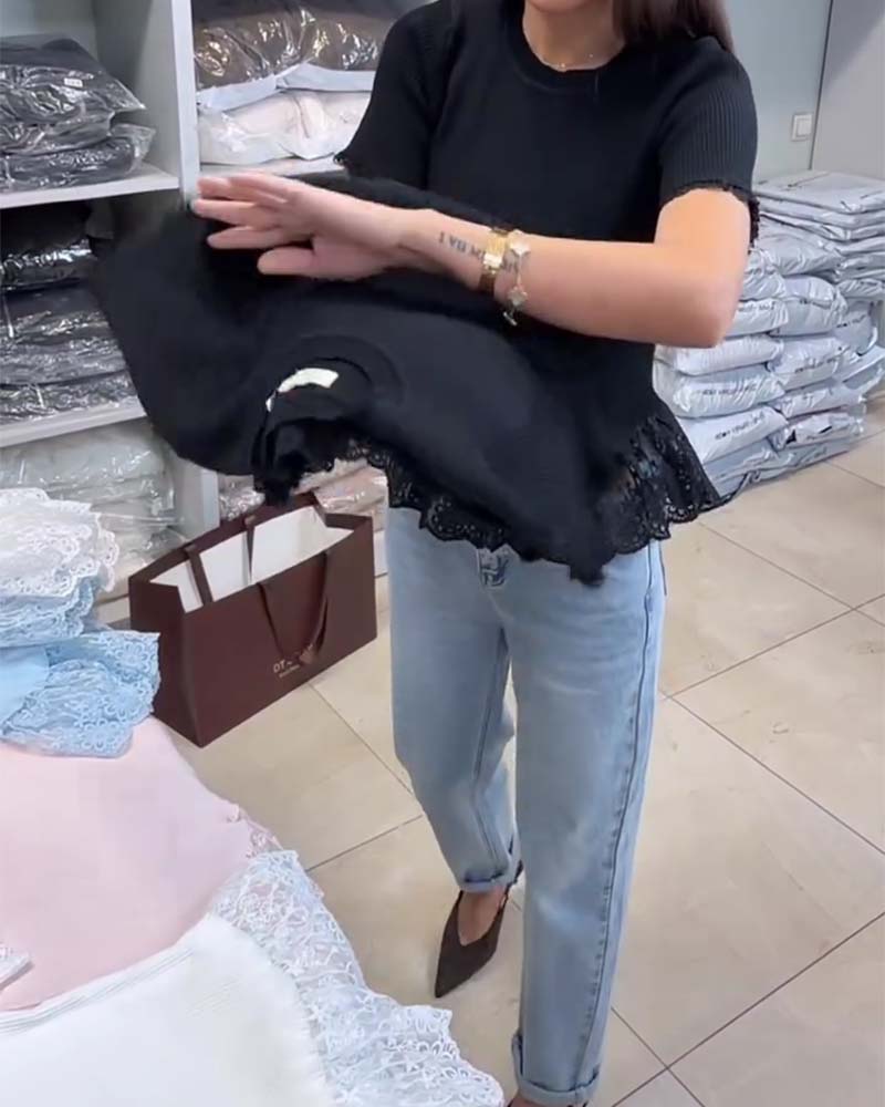 Top Jednokolorowy Patchwork Prążkowany