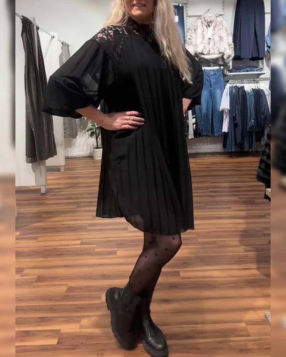 Stylowa jednokolorowa sukienka patchwork plisowana