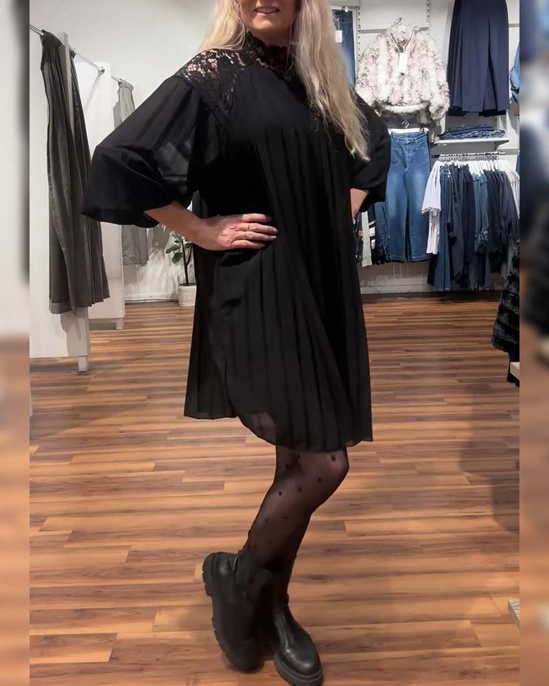 Stylowa jednokolorowa sukienka patchwork plisowana