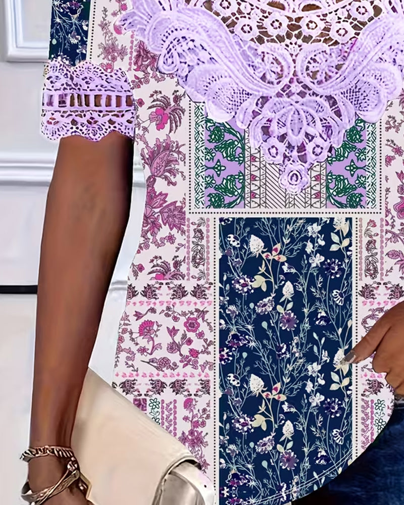 Bluzka Kwiatowy Koronka Patchwork