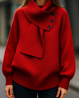 Sweter Kołnierz Szalikowy Modny Jednolity Kolor