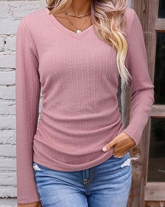 Bluzka Dekolt W Slim Fit Teksturowana