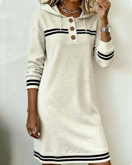 Sukienka Z Kapturem W Paski Color-Block Casual