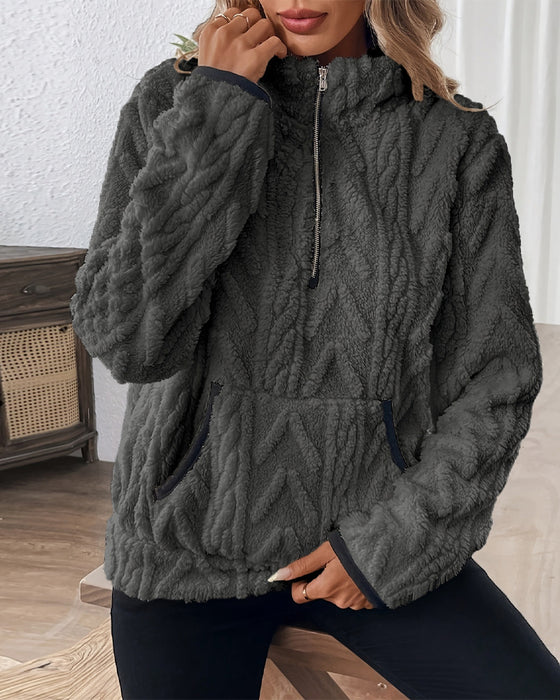 Bluza Z Klapami Zipper Przód Welurowy
