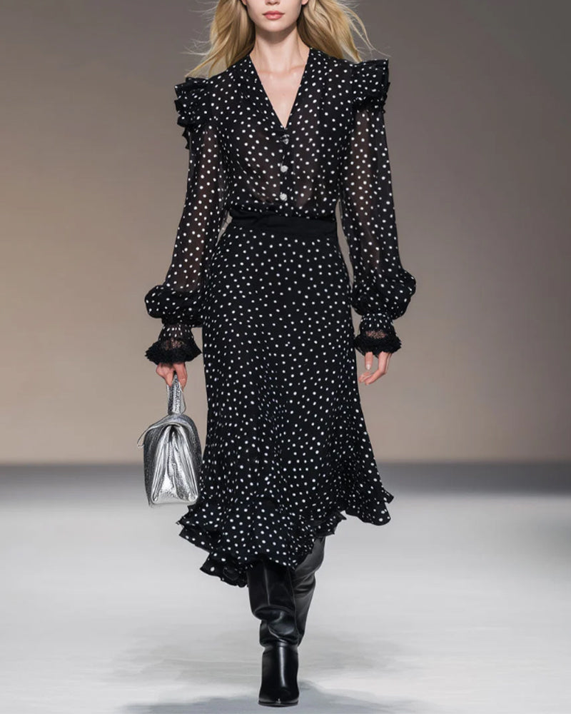 Sukienka V Dekolt Modna W Kropeczki