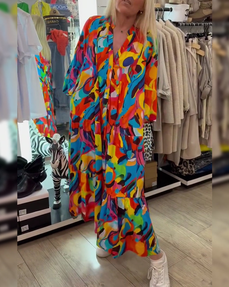 Sukienka Abstrakcyjny Graffiti Długa